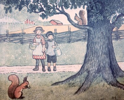 1912年に発行されたekorre（Squirrel）のような文字「E」 作： Brita Elstrom